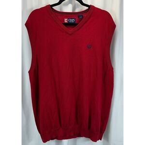 CHAPS Mens Vest Size XL Sleeveless V-Neck Logo Classic Red